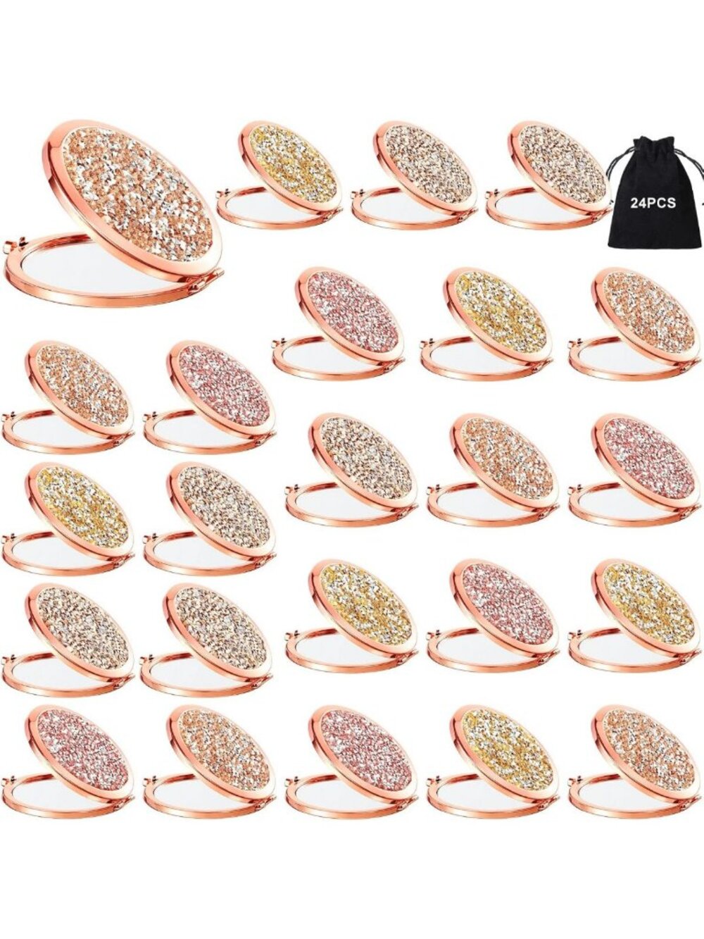24 Pcs Compact Folding Makeup Mirrors - Handheld Round Cosmetic Magnifying